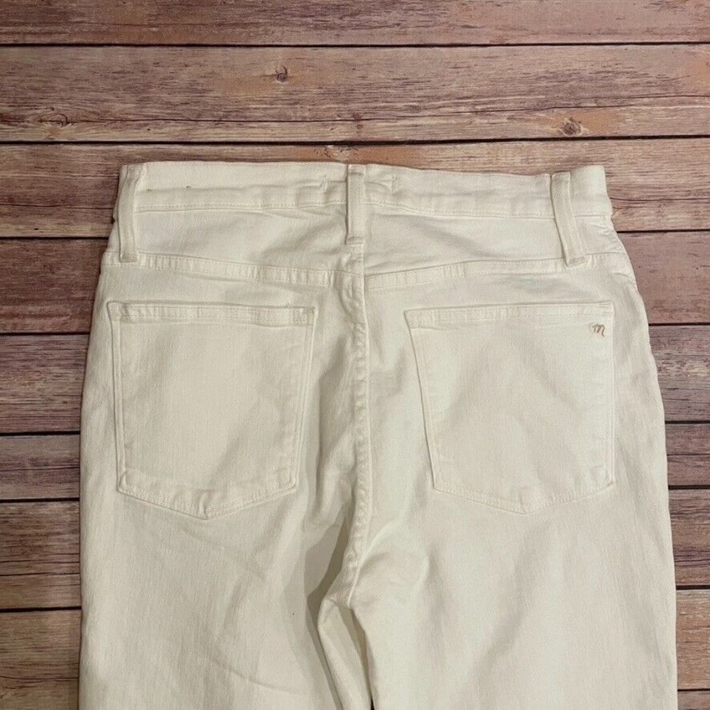 Madewell 9 Inch Mid Rise Skinny Crop Jeans Pure White Knee Rip Edition - Picture 6 of 13